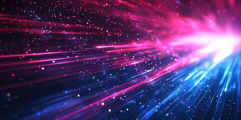 Fototapeta premium Abstract background with glowing pink and blue lines and bokeh.