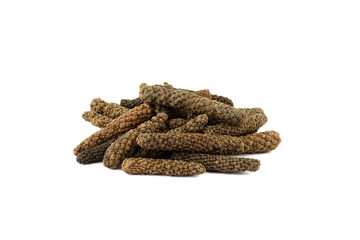 Indonesian long pepper seasoning, spice on a white background.