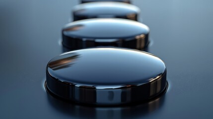 3D rendering of mercury interface buttons sleek and modern design set against a minimalistic background highly detailed and reflective
