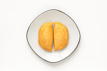 Overhead shot of tasty pizza pocket snacks
