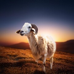 Fototapeta premium Collection of Korban Bairam, Eid Al Adha greeting cards with ram silhouette, moon, mosque in retro boohoo style, pastel colours, Muslim arches and Islamic style windows