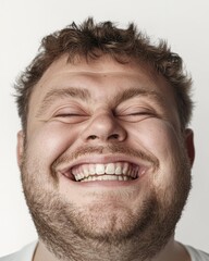 Obraz premium Men display happiness through unique smiles and expressions against a pale background