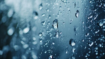 Fototapeta premium Rain transparent drops flow down the glass.Realistic wet condensation texture.Fresh water splash effect on the surface.Liquid spreading