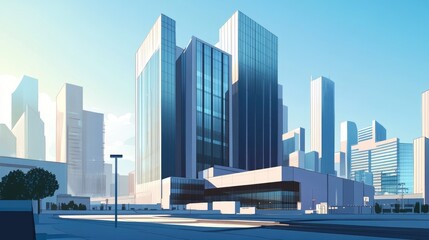 Naklejka premium A towering industrial building with sleek lines and a modern design, dominating the urban landscape.