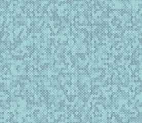 Honeycomb hexagons background. Bold stacked rounded hexagons mosaic cells. Blue color tones. Small hexagon geometric shapes. Seamless pattern. Tileable vector illustration.