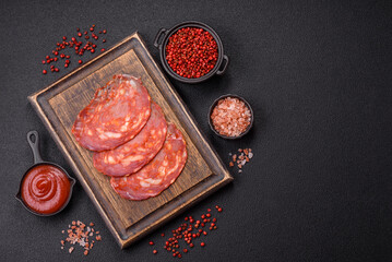 Delicious smoked meat sliced with salt, spices and herbs