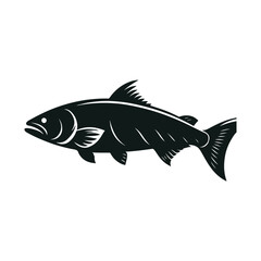 River fish silhouette vector illustration. cooking fish black and white animal.