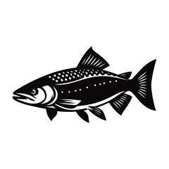 River fish silhouette vector illustration. cooking fish black and white animal.