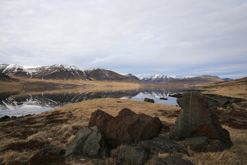 Landschaftsbild auf Island, Landschaft am Dyrafjordur Fjord