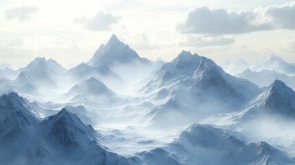 3D Mountain Range with Snow-Capped Peaks Wallpaper