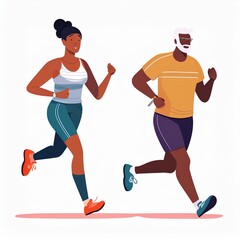 Running men and women. Cartoon people participate in marathon, athletes compete, sportive persons, fitness characters, jogging,