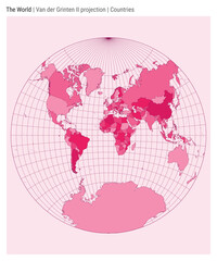 Obraz premium World Map. Van der Grinten II projection. Countries style. High Detail World map for infographics, education, reports, presentations. Vector illustration.