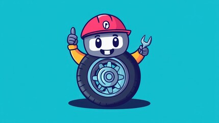 Obraz premium Cute Tire Mechanic Cartoon Character