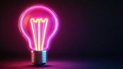 A light bulb made of neon tubes, glowing brightly against a dark background, symbolizing the vibrant energy of a new and innovative idea