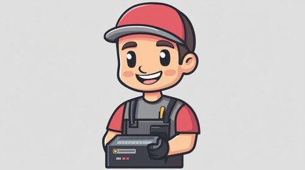 Smiling Cartoon Mechanic Holding Tools