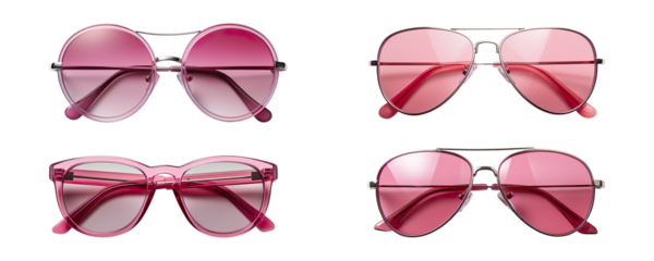 Collection set of pink sunglasses isolated on transparent background