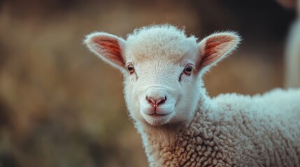  A sheep's face in sharp focus with a softly blurred background, hinting at a distant field