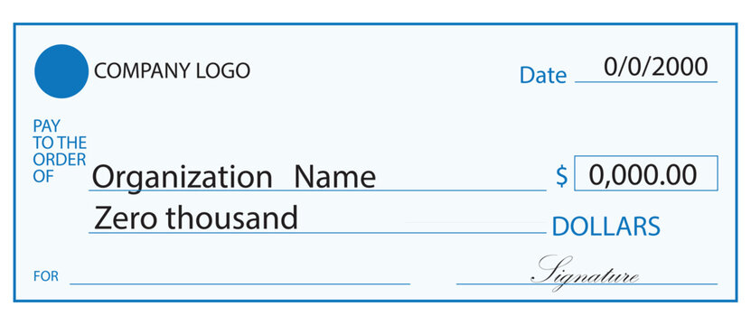 Presentation Check Template Giant  Large Donor Check for Business. Vector