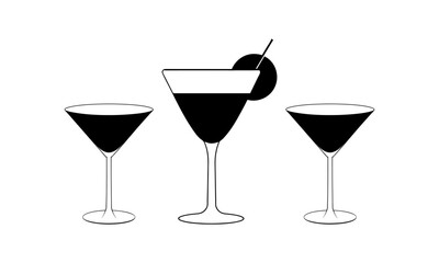 Cocktail glass silhouette illustration isolated on white background