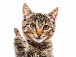 Fototapeta premium Cat giving a thumbs up on a plain white background