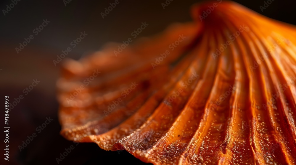 Wall mural a tight shot of an orange seashell, adorned with droplets both inside and out