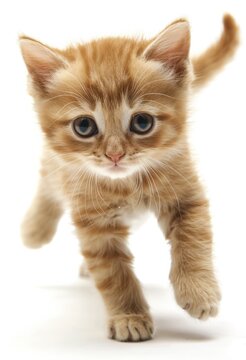 Cute kitten running on a white background