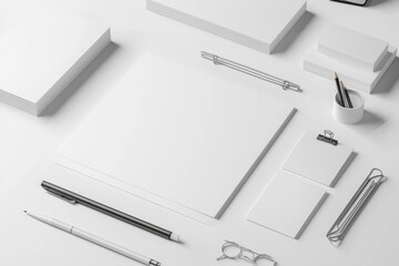 Realistic blank stationery set mockup isolated created with generative ai