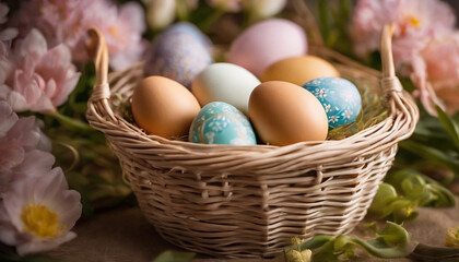 wicker basket with easter eggs