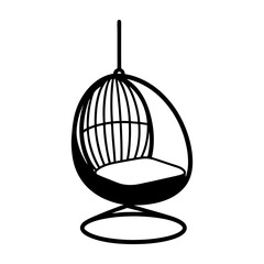 Hanging wicker chair with cushion silhouette illustration