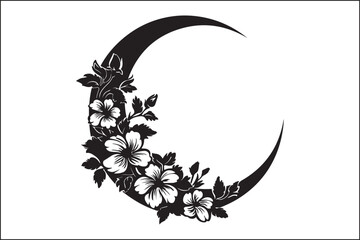 Floral crescent moon silhouette, Floral line art moon silhouette, Floral moon, moon, silhouette, botanical, nature, art, wall art, home decor, decor, printable art, digital art, instant download,  © designsmaster