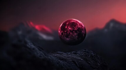 Curtains  A red planet in the sky, framed by mountains against a backdrop of a reddish foreground