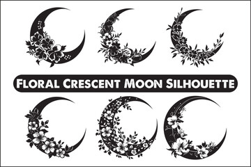 Floral crescent moon silhouette, Floral line art moon silhouette, Floral moon, moon, silhouette, botanical, nature, art, wall art, home decor, decor, printable art, digital art, instant download,  © designsmaster