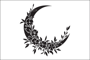Floral crescent moon silhouette, Floral line art moon silhouette, Floral moon, moon, silhouette, botanical, nature, art, wall art, home decor, decor, printable art, digital art, instant download,  © designsmaster