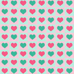 Seamless hearts pattern.Repeat pattern with green and pink heart for Christmas.Valentine vector graphic background.