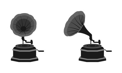 black and grey gramophone vector design isolated on white background.
