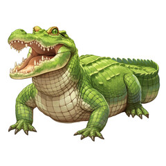 Detailed illustration of a crocodile, showcasing its vibrant scales, sharp teeth, and fierce expression, perfect for wildlife themes. transparent background