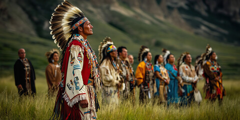 Native American Tour Guide Leading a Group Through a National Park