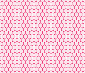 Abstract vector background. Pink color on matching background. Plain hexagon grid with bold cells. Hexagon geometric shapes. Seamless pattern. Tileable vector illustration.