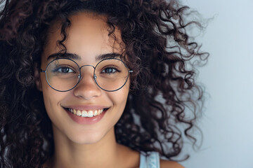 Obraz premium Cute attractive woman in eyeglasses on grey background