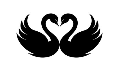Two swans with heart silhouette illustration