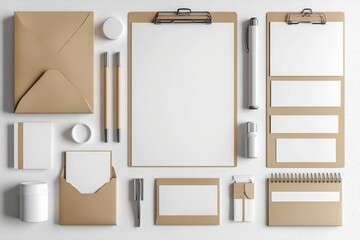 Realistic blank stationery set mockup isolated created with generative ai