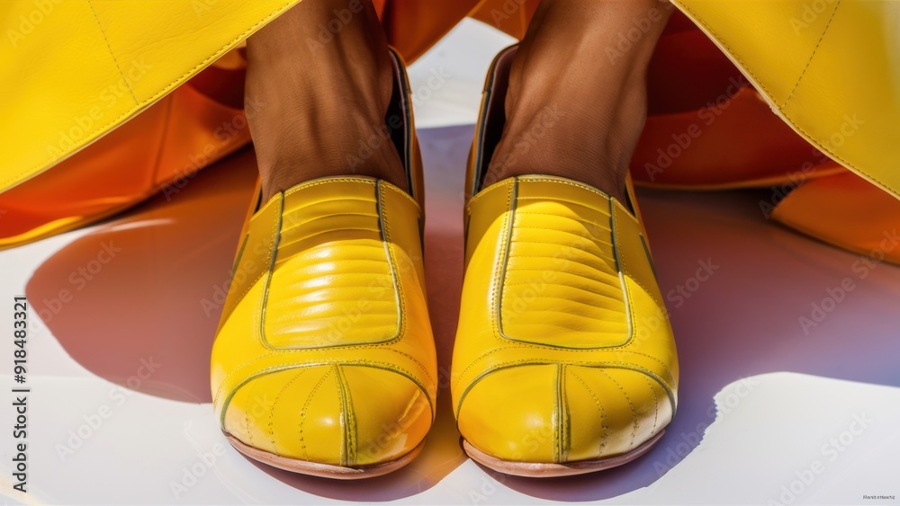 Canvas Prints A close up of a woman's feet in yellow shoes, AI