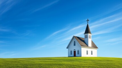  A country church standing proudly against a clear blue sky