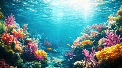 3D Underwater Coral Reef with Sea Life Wallpaper