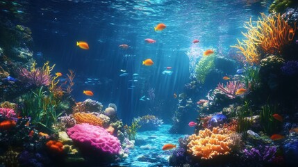 3D Underwater Coral Reef with Sea Life Wallpaper