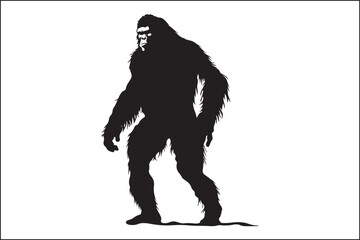 Fototapeta premium Bigfoot black vector silhouette, bigfoot silhouette, sasquatch, sasquatch silhouette, monster, creature, mythical creature, forest creature, woodland creature, wall art, 