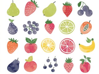 Set of various fruits simple illustration. AI generated