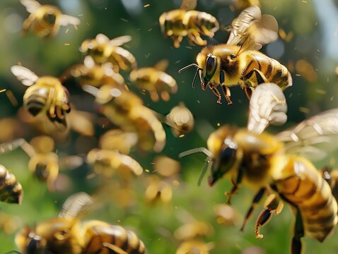 Bees performing the waggle dance to communicate the location of food sources, highlighting their cooperative behavior