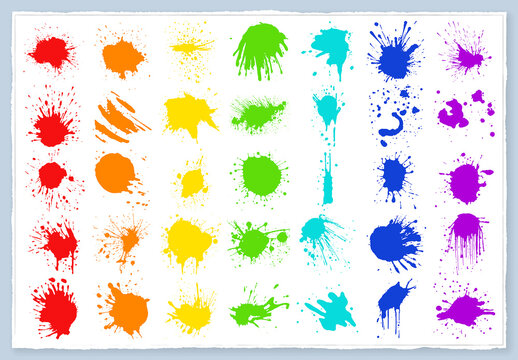 Vector colorful ink drops and paint splashes Hand drawn design elements isolated on white background