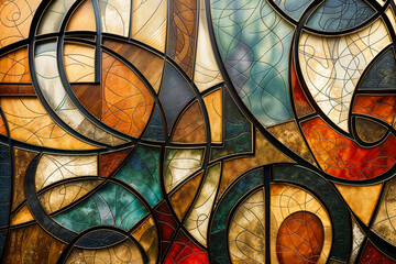 Celtic inspired abstract background folk art design, music album cover, mosaic, geometric lines, panels